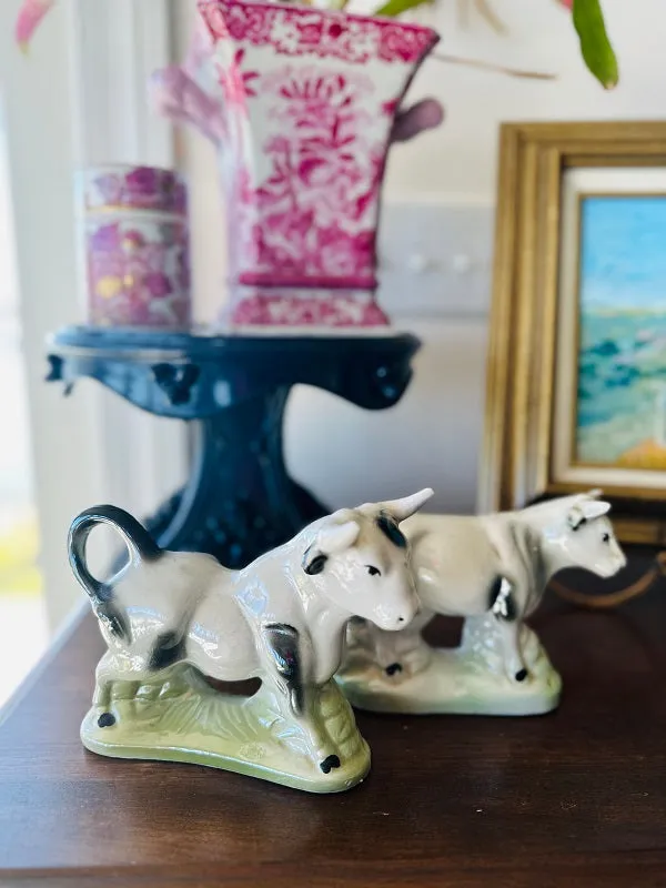 Vintage Bull Figurines - Lusterware, Porcelain, made in Brazil - Pair