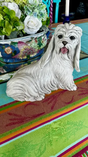 Vintage Dog Figurine, Shih Tzu, White, Porcelain, Collectible, Decorative