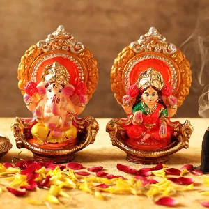 VN @ Diwali Idols Clay Laxmi Ganesh Murti for Diwali Puja, Lakshmi Ganapati Murti for Home Office Diwali Decoration Items, Handmade Terracotta Clay Statue, Pooja Idols |Happy @ 152.11.839